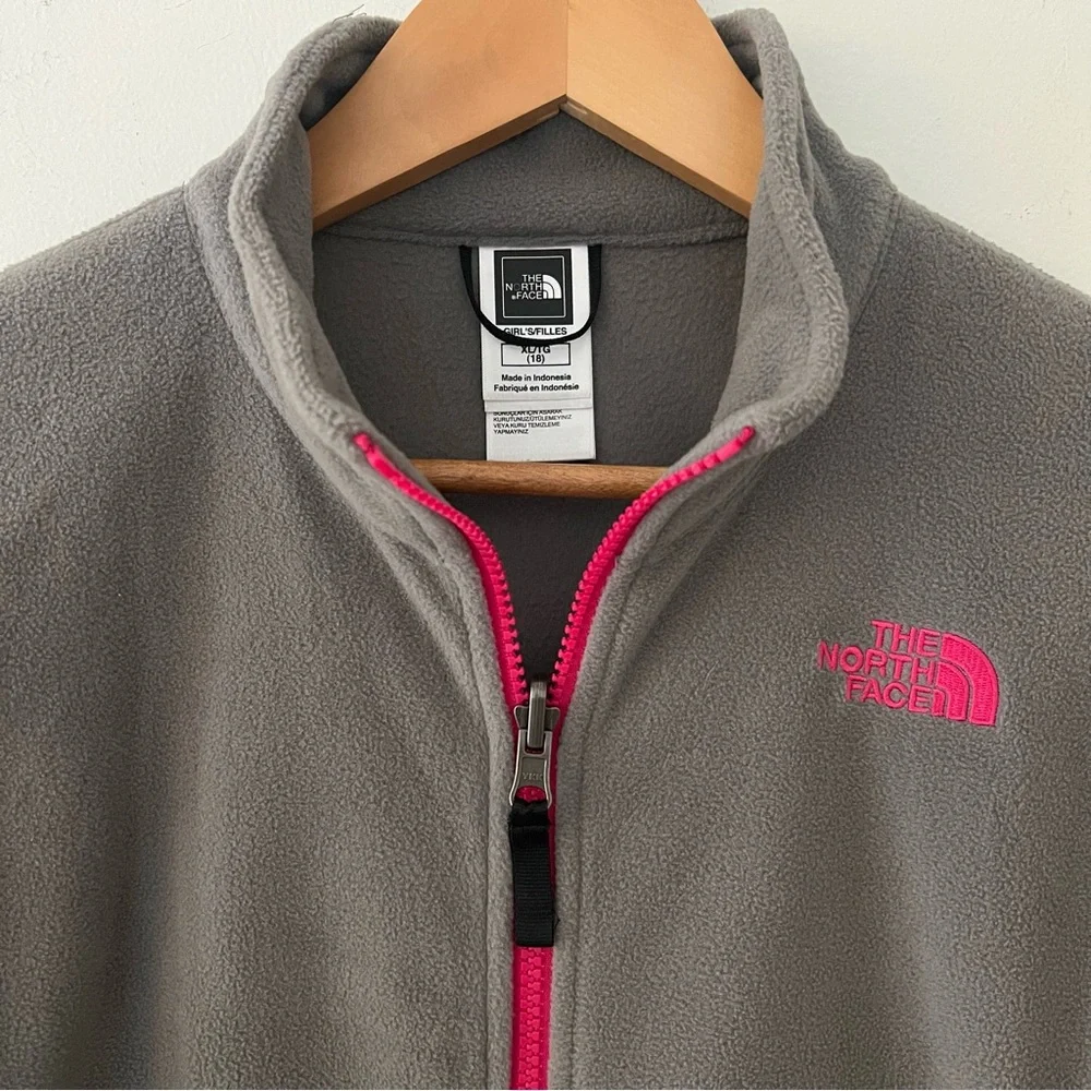 The North Face Girl’s Fleece Full Zip Up Grey with Pink Zipper Size XL 18